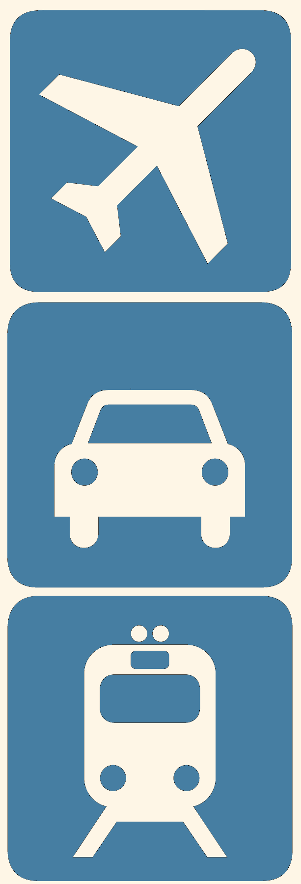 Vliegtuig, auto, trein